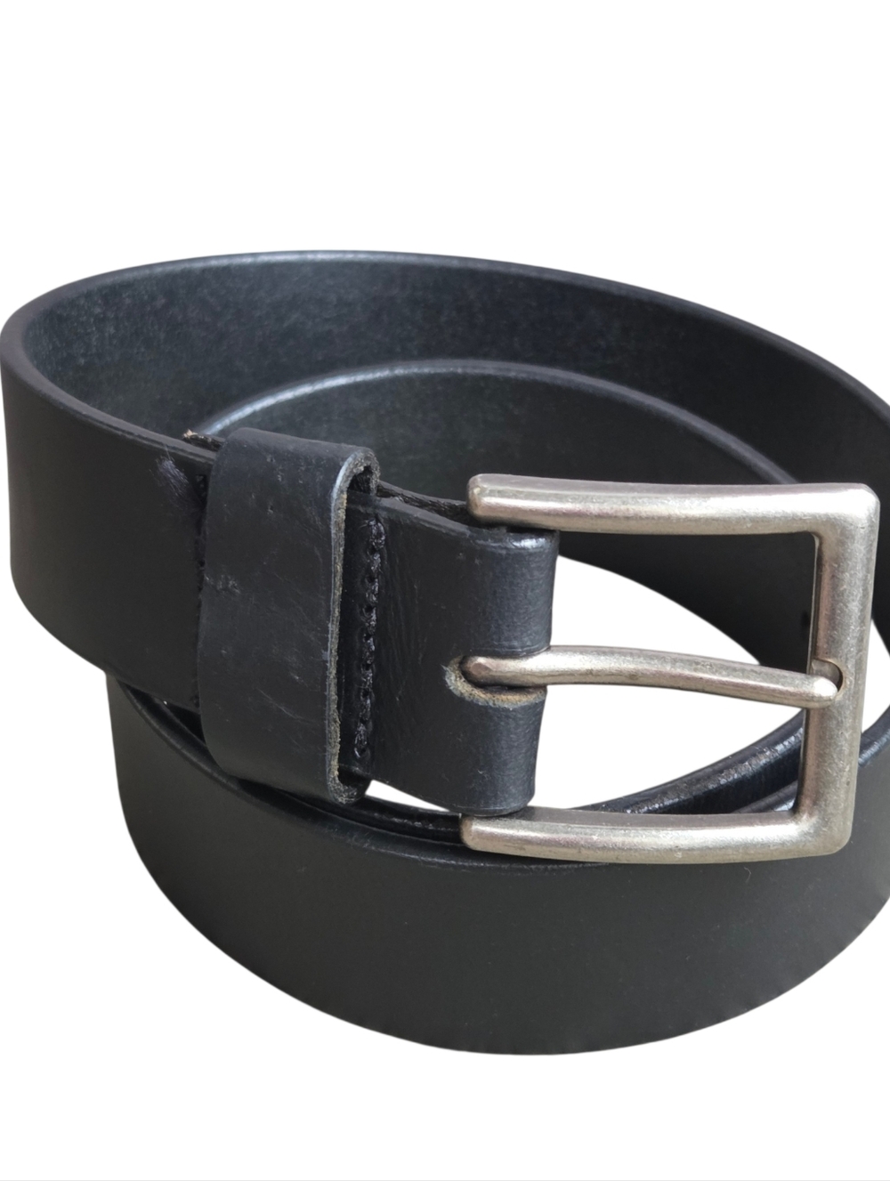 American Bison Men's Genuine Leather Belt Size 32 Black with Silver Buckle